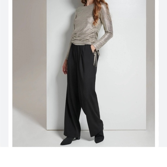 Calvin Klein Metallic Ruched Drawstring Top 3X Gold Shimmer Long Sleeve Stretchy - Picture 14 of 15